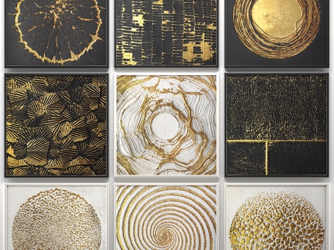  装饰画系列。金色。2幅墙面装饰3d模型 