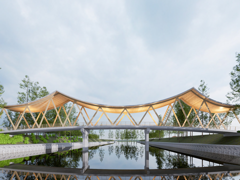  现代景观桥 拱桥 人行桥 景观廊架su模型 