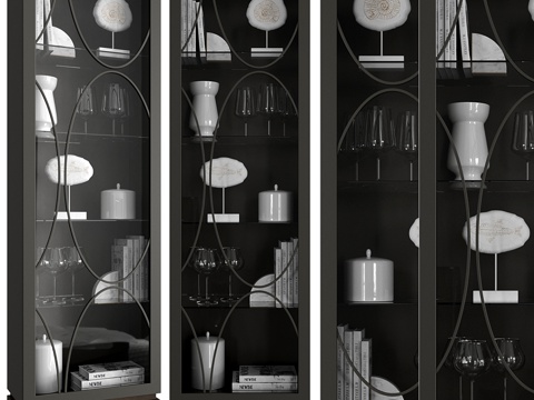  美式简约餐边柜 高柜 展示柜3d模型 