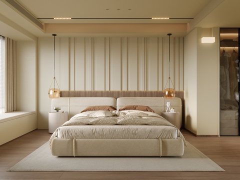  现代卧室 双人床 床头柜3d模型 