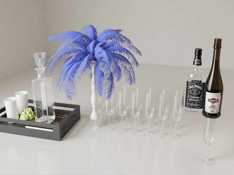  现代吧台装饰品摆件su模型 