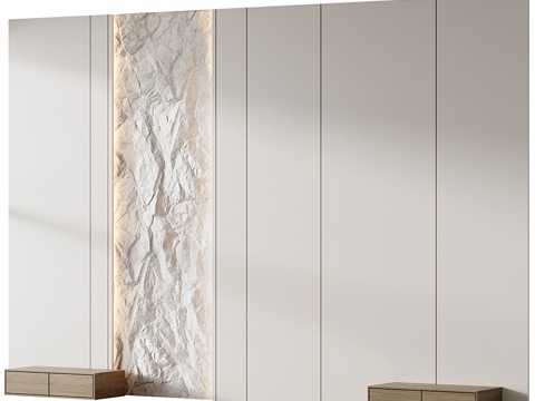  现代极简床头背景墙 装饰墙板3d模型 