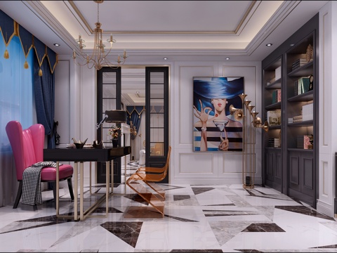  现代欧式书房书桌椅3d模型 