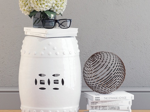  陶瓷花园凳装饰套装3d模型 