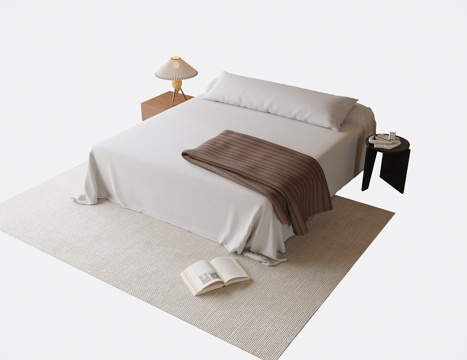 现代双人床 无靠背床su模型