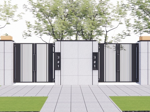 草坪灯 庭院门 水池 屋顶花园 门 室内景观 庭院 造景 景su模型