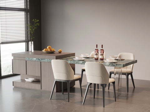 现代意式餐桌椅 岛台餐桌椅su模型