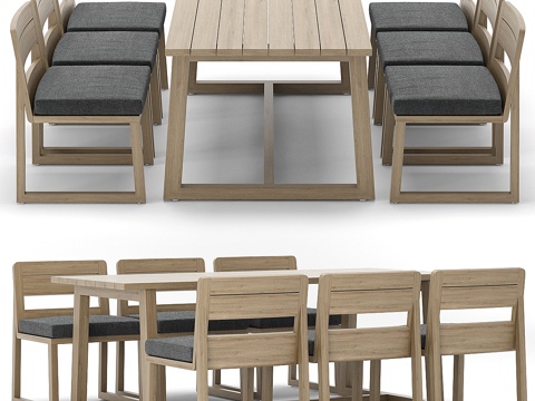  RH户外塞巴斯蒂安长方形餐椅3d模型 