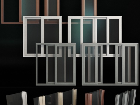  滑动彩绘玻璃铝门3d模型 