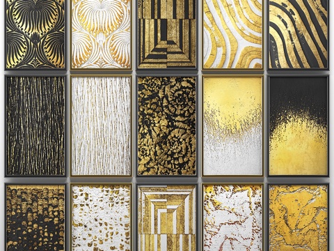  画作集锦。金色。四幅。墙面装饰，3d模型 