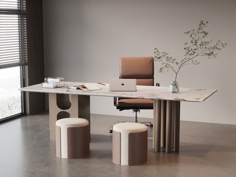 现代意式书桌椅 办公桌椅su模型