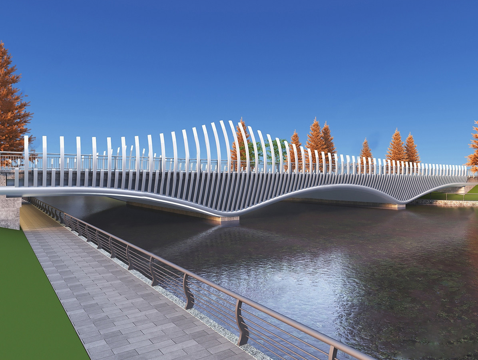 现代市政桥梁 鱼骨型桥梁su模型