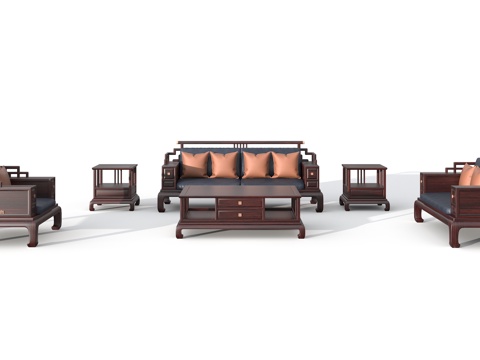  新中式宋式美学红木沙发3d模型 