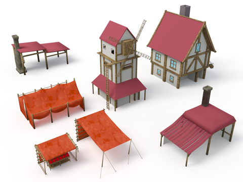  风格化资产 欧式配件 欧式简模 欧式建筑 欧式城堡 帐篷3d模型 