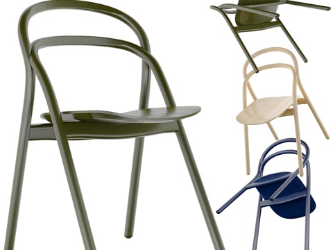  Hem乌冬椅山毛榉材质 蓝绿双色3d模型 