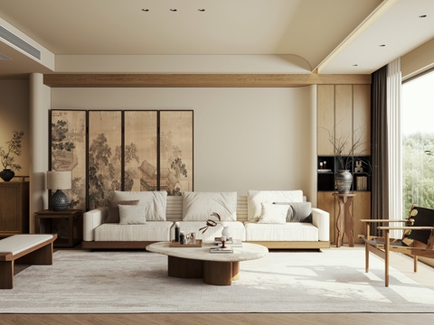  宋式美学客厅 横厅 新中式客厅3d模型 