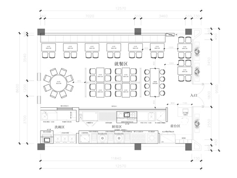 餐饮店铺装修平面图cad施工图