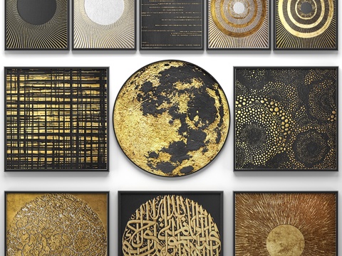  画作系列。金色。14。墙面装饰，一套3d模型 