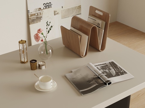 现代摆件组合 书架 花瓶su模型