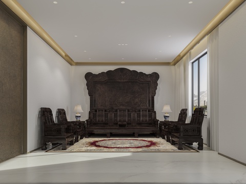  中式沙发书桌椅茶桌3d模型 