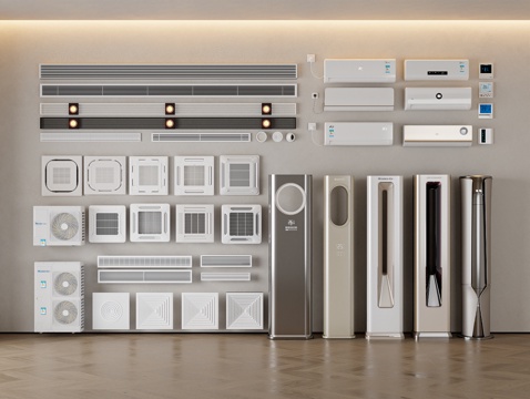 现代空调组合 立式空调 空调挂机 空调出风口 中央空调su模型