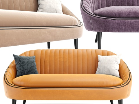  带靠枕的以太软垫条纹沙发3d模型 