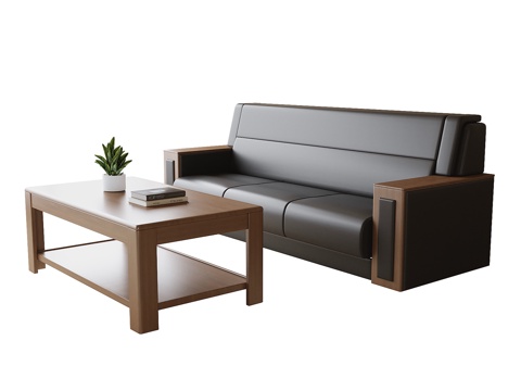  现代办公沙发 沙发茶几su模型 