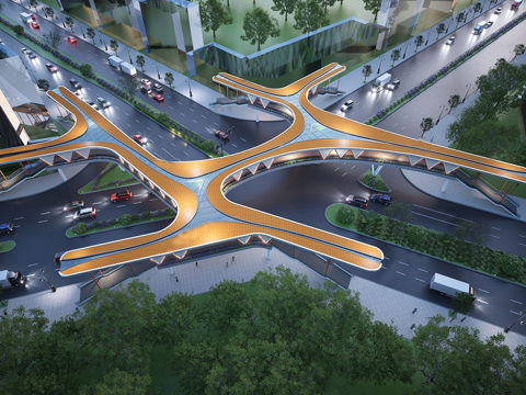 现代人行天桥 景观桥su模型