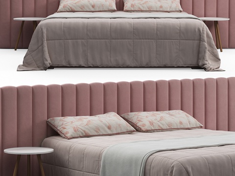  现代奶油风布艺双人床3d模型 