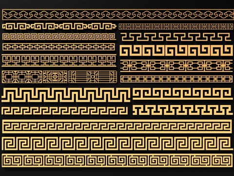  新中式回形纹 圈边花纹 仿古雕花 窗格角花 花边雕刻3d模型 