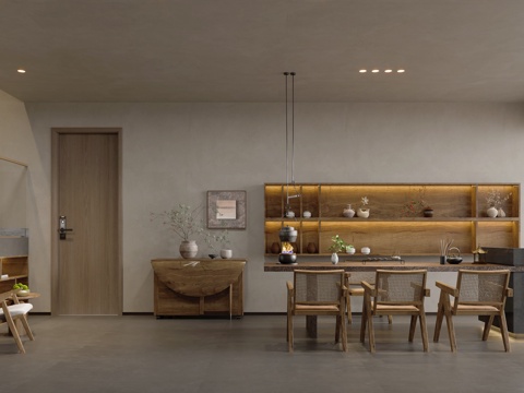  民宿大厅  服务台    侘寂风3d模型 