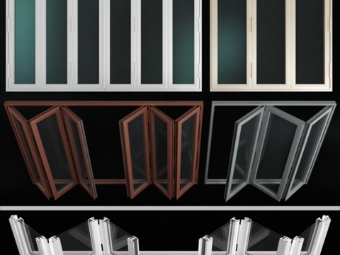  折叠彩绘玻璃铝门3d模型 