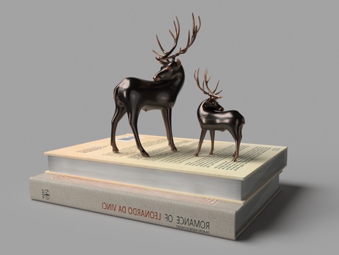  现代书籍鹿摆件3d模型 
