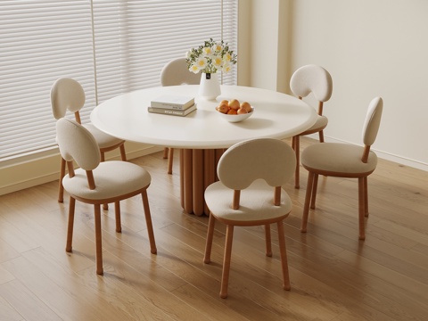 现代奶油风餐桌椅 圆形餐桌su模型