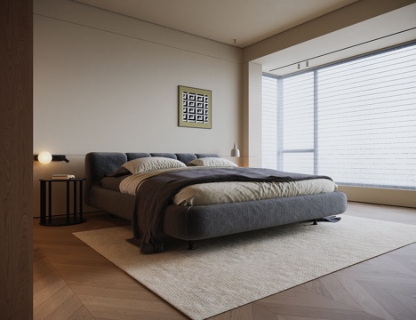  现代卧室 双人床su模型 