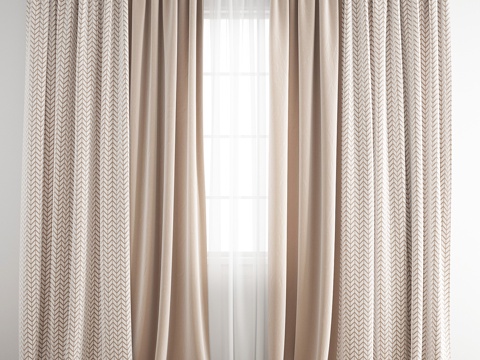  现代奶油风布艺窗帘 儿童窗帘3d模型 