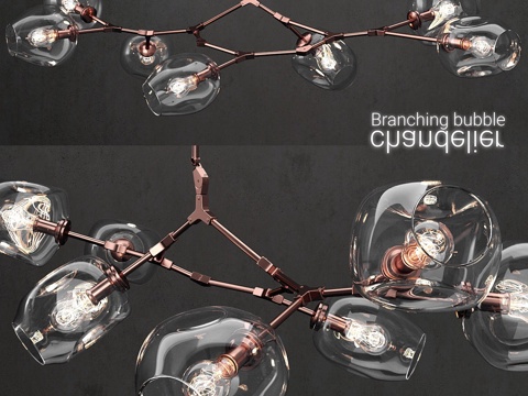  分支泡泡灯7盏 透明 铜3d模型 