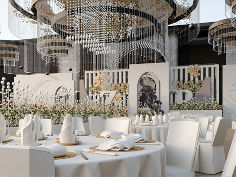 现代婚礼宴会su模型