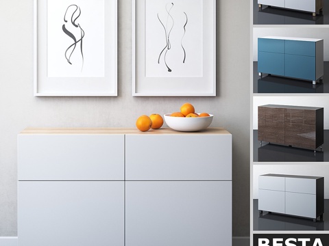  宜家贝斯塔带门带抽屉储物组合3d模型 