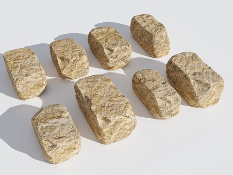  块石 自然块面 毛石 石块 立方体 石头组合 景观石头3d模型 