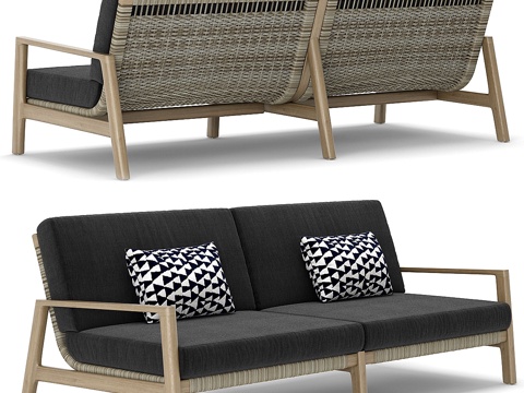  RH户外梅萨柚木沙发3d模型 