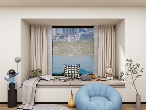  现代家居卧室飘窗 飘窗榻榻米 飘窗坐垫 卧室休闲飘窗3d模型 