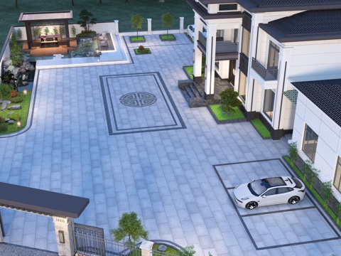  现代中式别墅建筑 园林景观 庭院广场 茶室茶亭 鱼池假山3d模型 