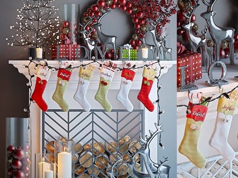  圣诞装饰人造壁炉43d模型 