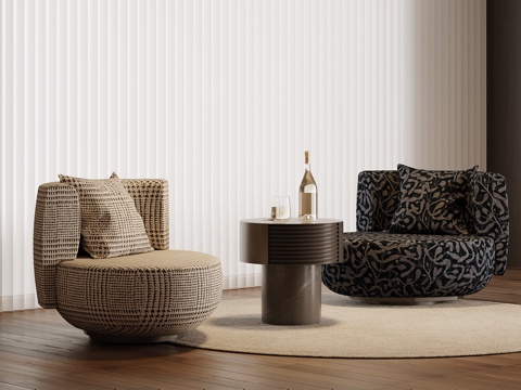 现代单人沙发 布艺休闲沙发su模型