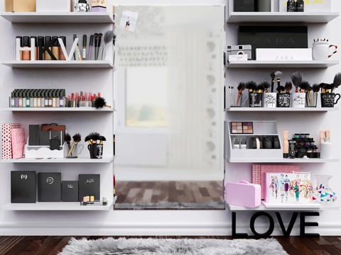  美容沙龙化妆品陈列架3d模型 