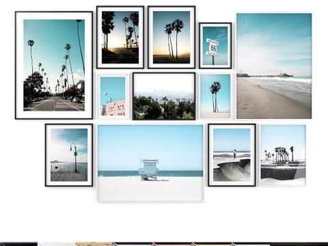  海滩棕榈海报套装3d模型 