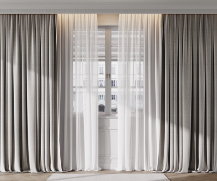 现代窗帘 纱帘 布艺窗帘su模型
