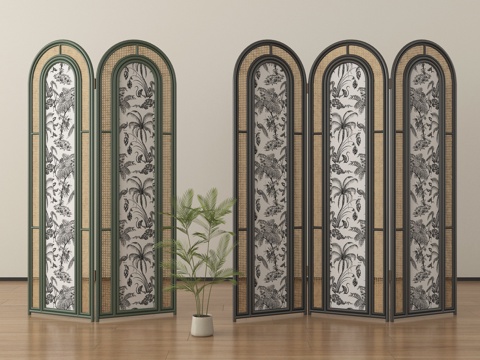 法式屏风 折叠屏风su模型