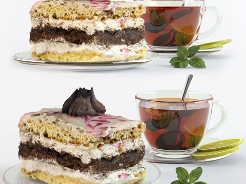  茶配蛋糕3d模型 